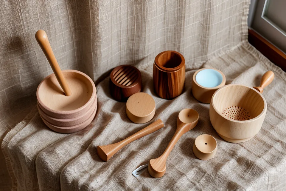Beneficios de la maderoterapia facial para prevenir arrugas de expresión: kit de palos de madera y aceite de almendras