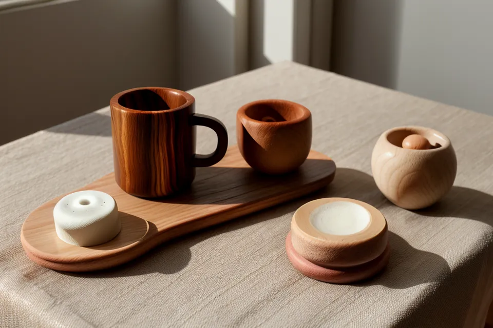 Copa sueca pequeña de madera para masaje facial y ojeras, bienestar en casa junto a un mate mendocino