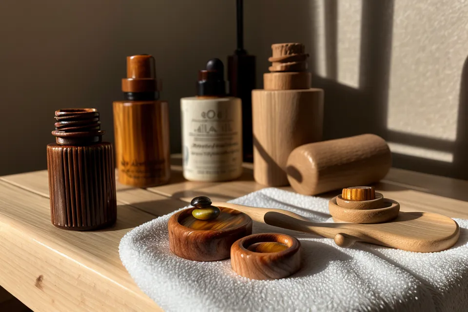 Set de 5 piezas de maderoterapia facial en madera de urapán para el cuidado de la piel en invierno