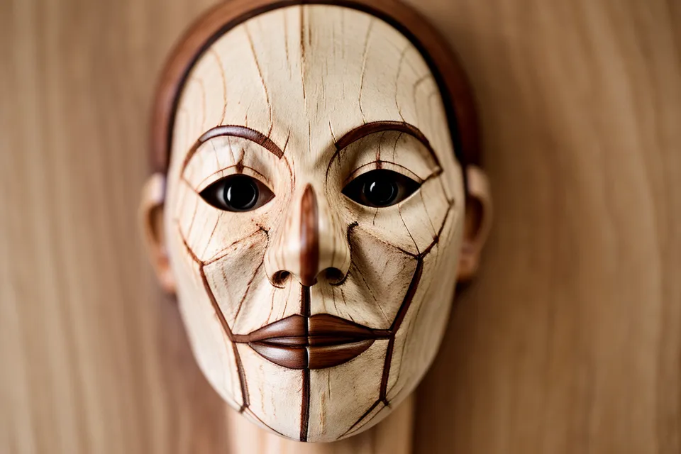 Diagrama de músculos faciales junto a una herramienta de maderoterapia de madera de haya